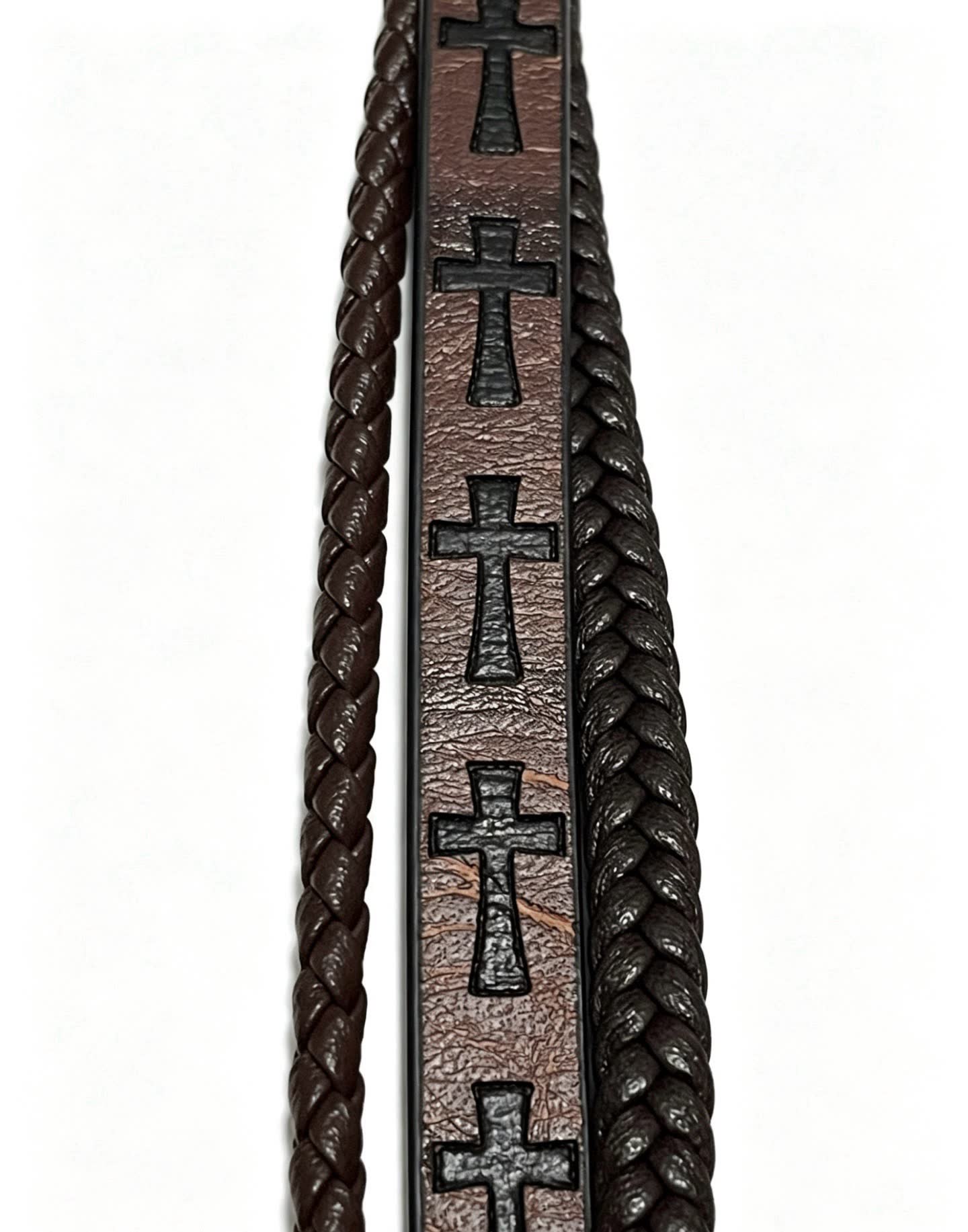 Chrome Hearts Men's Brown Leather Bracelet with Cross Design